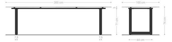 DELIFE Jedálenský stôl Edge 300x100 reliéfne sklo dymovo čierna 3D dizajn nerezová oceľ úzky