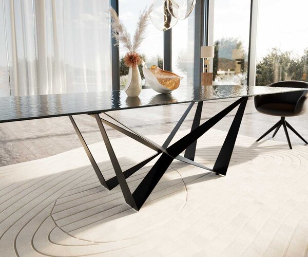 DELIFE Jedálenský stôl Edge 300x100 reliéfne sklo dymovo čierna 3D dizajn Spider plochá oceľ čierna