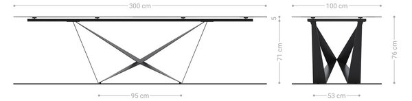 DELIFE Jedálenský stôl Edge 300x100 reliéfne sklo dymovo čierna 3D dizajn Spider plochá oceľ čierna