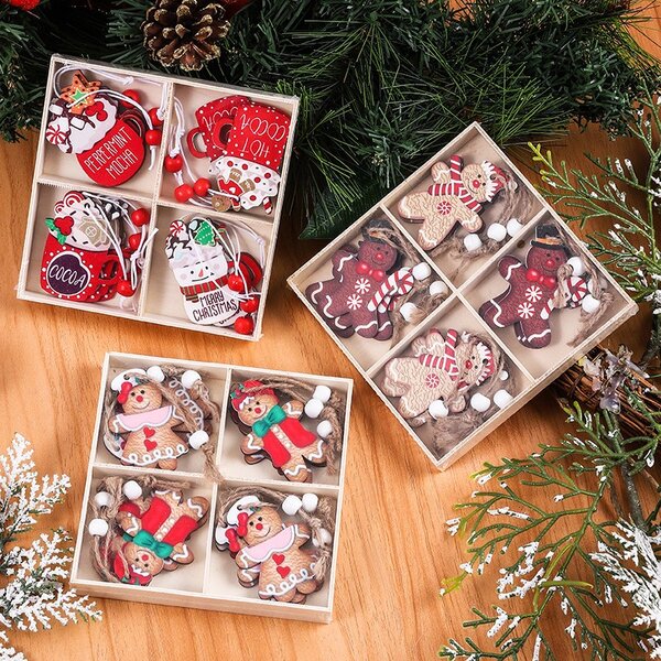 Sada vianočných drevených ozdôb GINGERBREAD, 12 ks