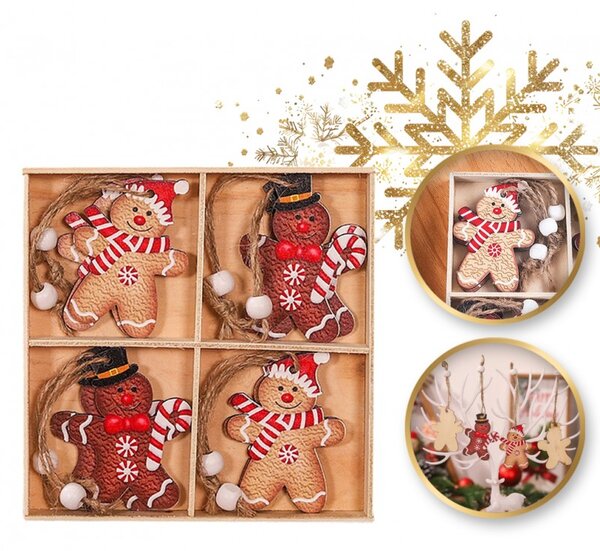 Sada vianočných drevených ozdôb GINGERBREAD, 12 ks