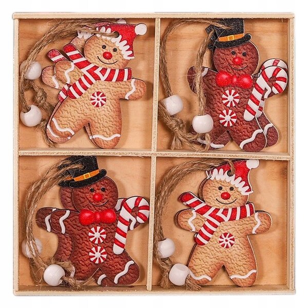 Sada vianočných drevených ozdôb GINGERBREAD, 12 ks