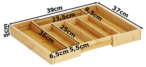 VERK GROUP Organizér do zásuvky, príborník, bambusový, nastaviteľný 27-39 x 37 hĺbka