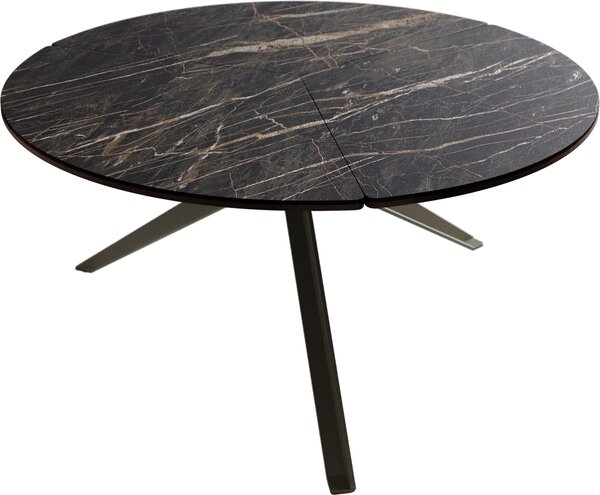 DELIFE Konferenčný stolík Delron 70x70 cm keramika Laminam®Noir Desir hnedá kovová krížová podstava plochý kov titanový efekt