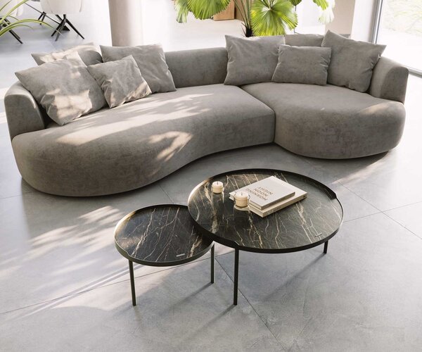 DELIFE Konferenčný stolík Torell 80x80 cm keramika Laminam®Noir Desir hnedá kovový rám efektová titánová farba