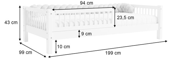 Detská posteľ so zábranou Elora Slats 90x190 - biela