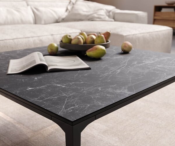 DELIFE Konferenčný stolík Levente 85x85 cm keramika Laminam® Nero Greco antracitová kovová podstava čierna