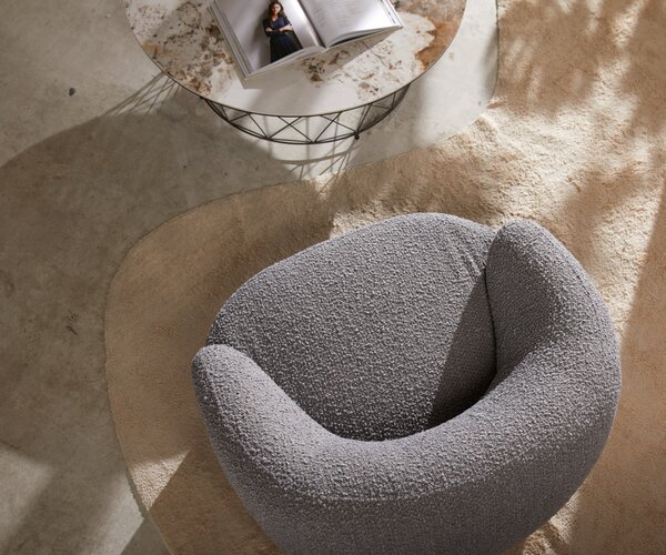 DELIFE Lounge kreslo Nova 88x88 cm bouclé strieborno sivá
