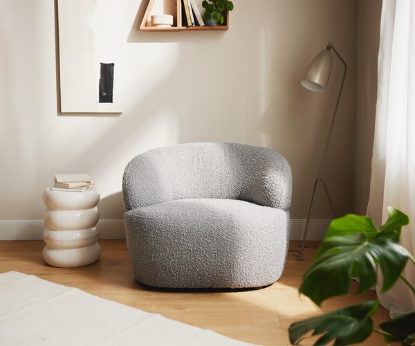 DELIFE Lounge kreslo Nova 88x88 cm bouclé strieborno sivá
