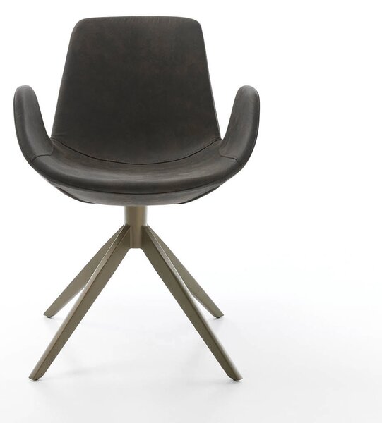 DELIFE Otočná jedálenská stolička Ilia-Flex s opierkami mikrovlákno antracit vintage krížová podstava široká titanový efekt 360° otočná