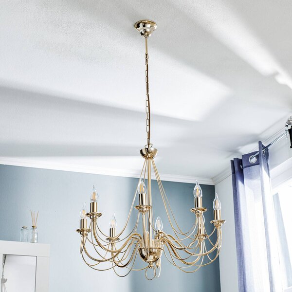 Visiaci luster Retro 8-pl. zlato 120 cm záves, Mosadz / zlato, Obývacia izba / jedáleň, kov, Luster