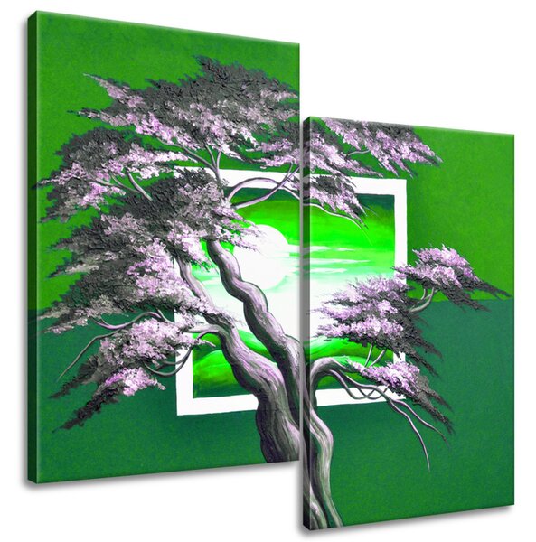 Gario 2 dielny obraz na plátne Zelený západ slnka a mohutný strom Veľkosť: 80 x 70 cm