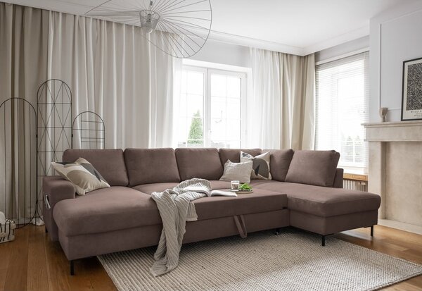 Hnedá menčestrová rozkladacia rohová pohovka (pravý roh) Lofty Lilly – Miuform