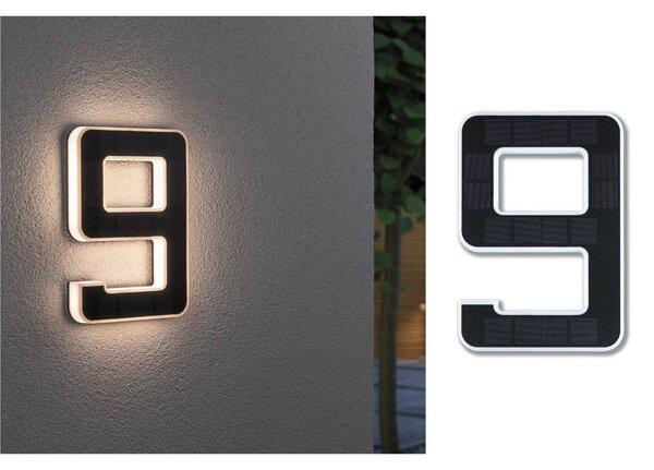 Paulmann solárne LED číslo domu 9, Čierna, Plast, Moderný