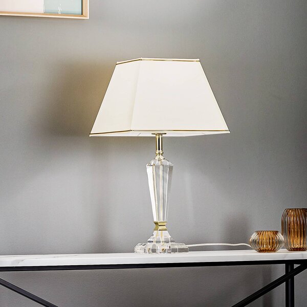 Stolná lampa Veronique podstavec úzky krém/zlatá, Krémová / jantárovo žltá, Obývacia izba / jedáleň, Krištáľ, Stojacie svietidlo