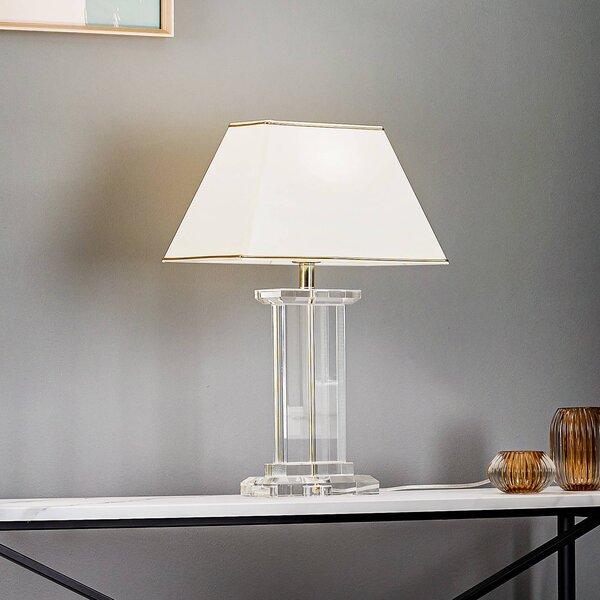 Stolná lampa Veronique široký podstavec krém/zlatá, Krémová / jantárovo žltá, Obývacia izba / jedáleň, Krištáľ, Stojacie svietidlo