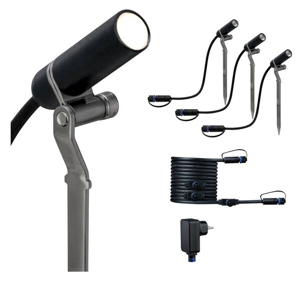 Paulmann Plug & Shine Plantini 3 000K základná sada, Čierna, Hliník, Moderný, Vonkajše bodové svietidlo / bodateľné do zeme