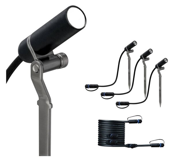 Paulmann Plug & Shine Plantini 3000K 3-dielny doplnok, Čierna, Hliník, Moderný, Vonkajše bodové svietidlo / bodateľné do zeme