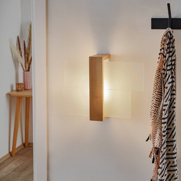 SOLLUX LIGHTING Nástenné svetlo Shifted 1, sklo a svetlé drevo, Svetlé drevo, Obývacia izba / jedáleň, Sklo, Moderný, Nástenné svietidlo