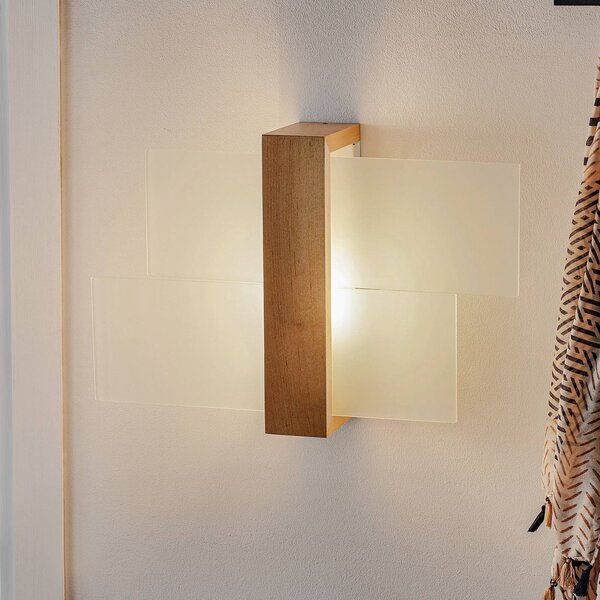 SOLLUX LIGHTING Nástenné svetlo Shifted 1, sklo a svetlé drevo, Svetlé drevo, Obývacia izba / jedáleň, Sklo, Moderný, Nástenné svietidlo