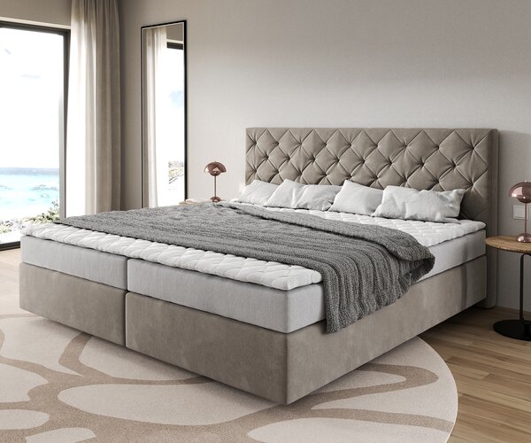 DELIFE Boxspring posteľ Dream-Great mikrovlákno béžová 200×200 cm bonellový matrac topper