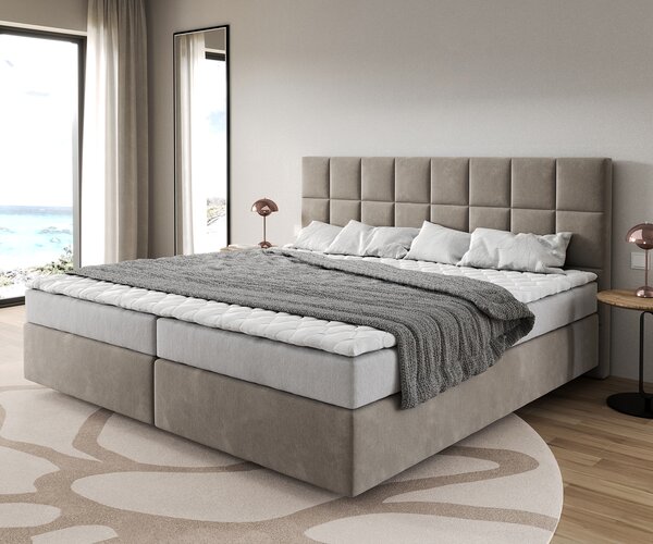 DELIFE Boxspring posteľ Dream-Fine mikrovlákno béžová 200x200 cm bonellový matrac topper