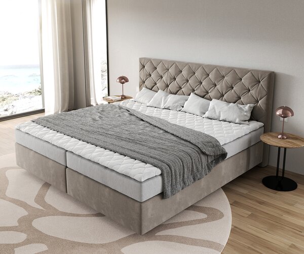 DELIFE Boxspring posteľ Dream-Great mikrovlákno béžová 200×200 cm bonellový matrac topper