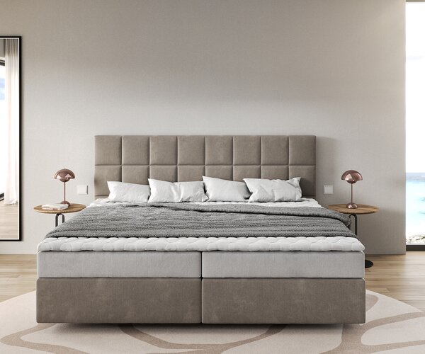 DELIFE Boxspring posteľ Dream-Fine mikrovlákno béžová 200x200 cm bonellový matrac topper
