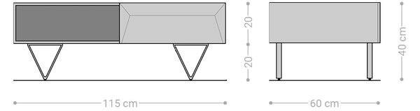 DELIFE Konferenčný stolík Kayu 115x60 cm akácia prírodná 2 zásuvky podstava v tvare V nerezová oceľ