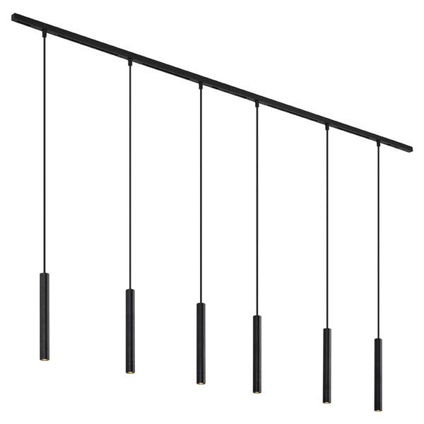 Moderný koľajnicový systém s 6 čiernymi závesnými svetlami 1-fázový - Slimline Keno
