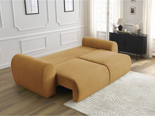 Menčestrová rozkladacia pohovka v horčicovej farbe 257 cm Lucien – Bobochic Paris