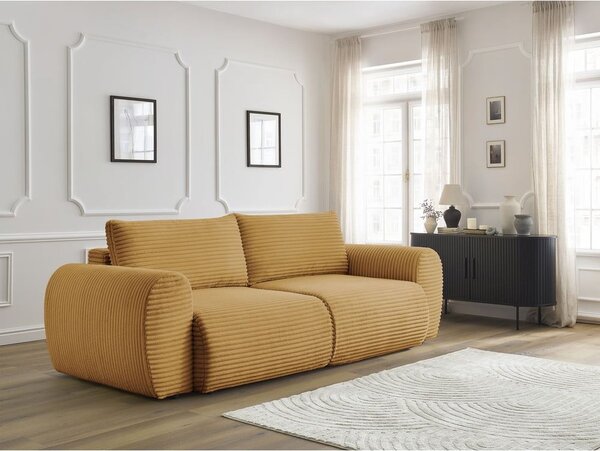 Menčestrová rozkladacia pohovka v horčicovej farbe 257 cm Lucien – Bobochic Paris