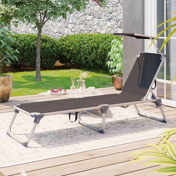Záhradné lehátko MALIBU s nastaviteľnou clonou, 193x55x31cm, šedá SongmicsHome