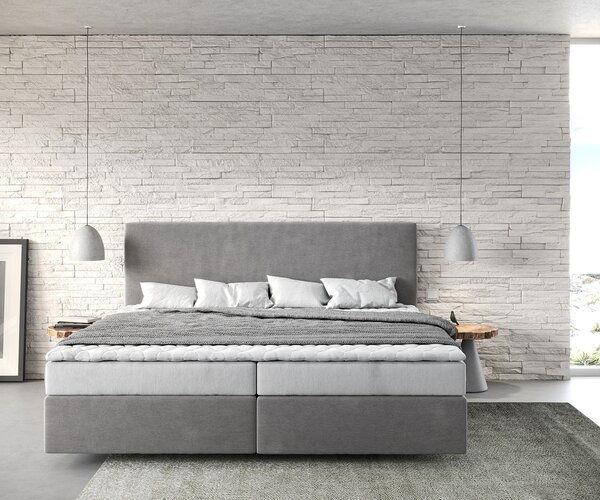 DELIFE Boxspring posteľ Dream-Well mikrovlákno sivá 200x200 cm bonellový matrac topper