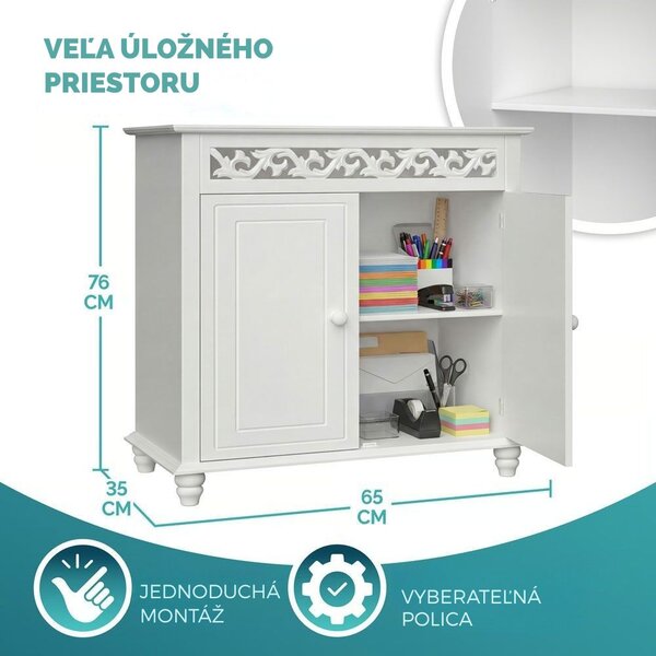 Komoda JERSEY, 76 x 65 x 35 cm, biela Casaria