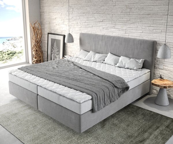 DELIFE Boxspring posteľ Dream-Well mikrovlákno sivá 200x200 cm bonellový matrac topper