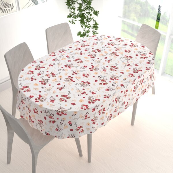 Biante Bavlnený oválny obrus Sandra SA-784 Červený egreš na bielom 50x100 cm