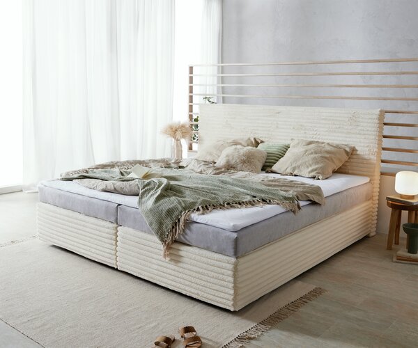 DELIFE Boxspring posteľ Dream-Well plyšový manšester béžová 200×200 cm bonellový matrac topper