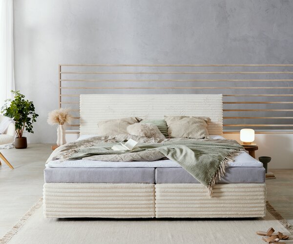 DELIFE Boxspring posteľ Dream-Well plyšový manšester béžová 200×200 cm bonellový matrac topper