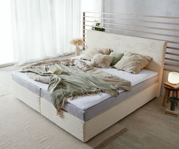 DELIFE Boxspring posteľ Dream-Well plyšový manšester béžová 200×200 cm bonellový matrac topper