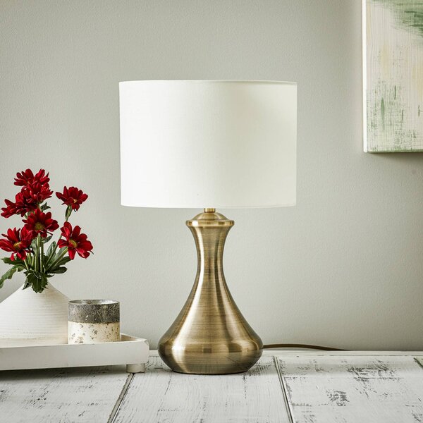 Searchlight Stolová lampa Touch 2750, mosadz antická, Hnedá / staromosadz, Obývacia izba / jedáleň, Textil / látka / hodváb, Stojacie svietidlo