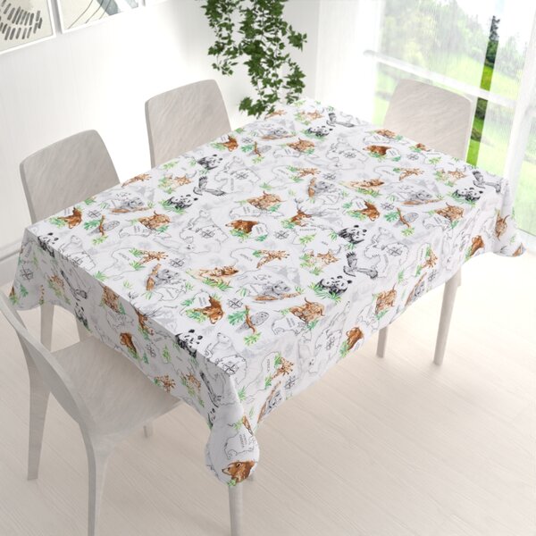 Biante Bavlnený obdĺžnikový obrus Sandra SA-546 Zvieratá sveta na bielom 50x100 cm