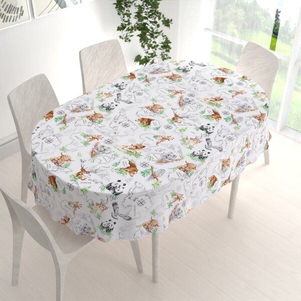 Biante Bavlnený oválny obrus Sandra SA-546 Zvieratá sveta na bielom 50x100 cm