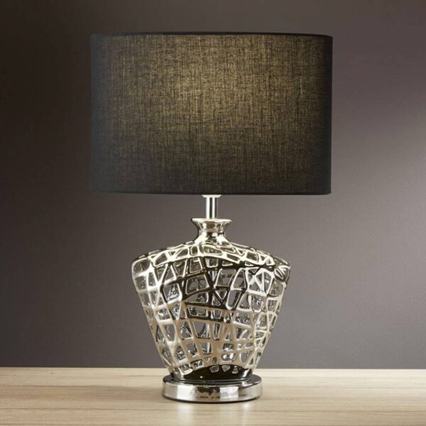 Searchlight Stolná lampa Network, čierne textilné tienidlo, Čierna, Obývacia izba / jedáleň, Textil / látka / hodváb, Moderný, Stojacie svietidlo
