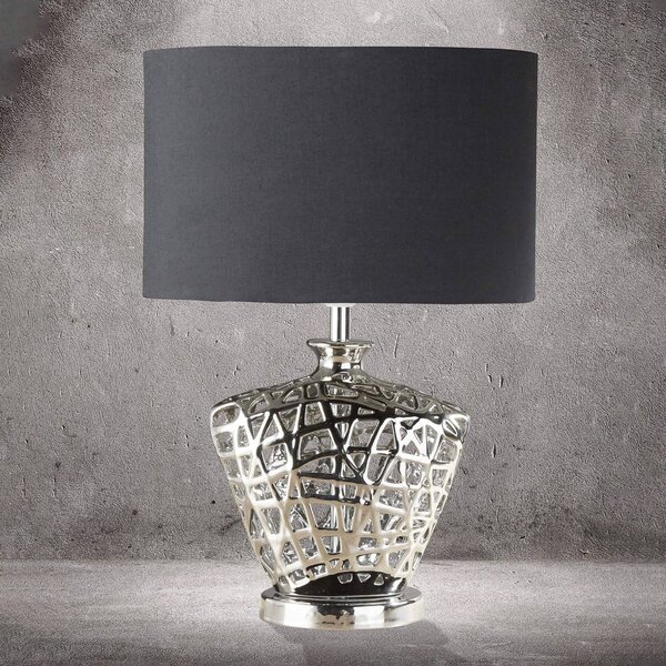 Searchlight Stolná lampa Network, čierne textilné tienidlo, Čierna, Obývacia izba / jedáleň, Textil / látka / hodváb, Moderný, Stojacie svietidlo