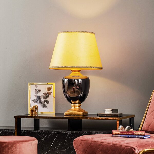 Stolová lampa Mozart v zrkadlovo šedej farbe/zlatej farbe, Mosadz / zlato, Obývacia izba / jedáleň, Textil / látka / hodváb, Starožitný, Stojacie svietidlo