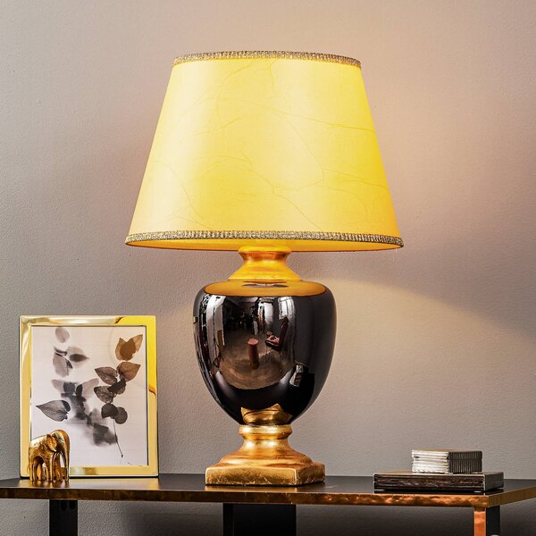 Stolová lampa Mozart v zrkadlovo šedej farbe/zlatej farbe, Mosadz / zlato, Obývacia izba / jedáleň, Textil / látka / hodváb, Starožitný, Stojacie svietidlo