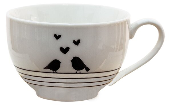 Porcelánová šálka s tanierikom s vtáčikmi Love Birds - 12*9*7 / Ø14*2 cm / 220 ml - Clayre & Eef