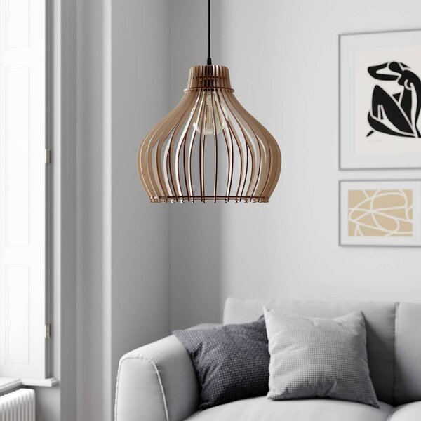 Závesná lampa Barrel jedno-plameňová, Ø 38 cm, Svetlé drevo, Obývacia izba / jedáleň, Drevo, Vidiecky / Rustikálny, Závesné svietidlo