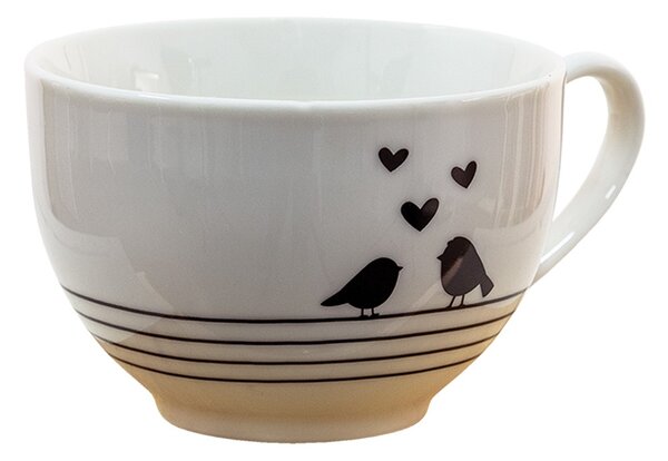 Porcelánová šálka s tanierikom s vtáčikmi Love Birds - 12*9*7 / Ø14*2 cm / 220 ml - Clayre & Eef